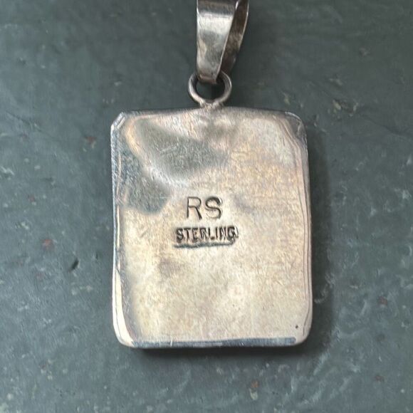 Russell Sam Navajo 925 silver green turquoise pendant necklace 4 stone western - Picture 4 of 13